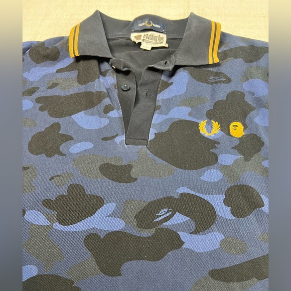 Fred Perry x A Bathing Ape BAPE Blue Camo Polo Men’s Size Medium - Picture 9 of 11